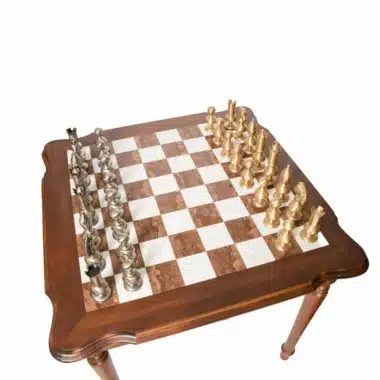 Alternative view of Giant Oriental Luksussæt II – Skakbord i Træ, Toscansk Alabast og Carraramarmor & Skakspil i Massivt Træ og Messing