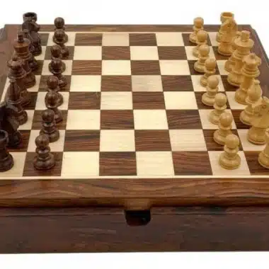 Magnetisk rejseskakspil med opbevaringsrum i træ, skak/backgammon og dam - Billede 3