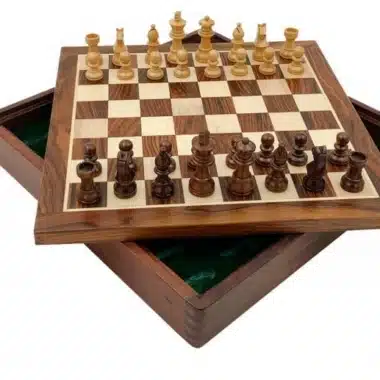 Magnetisk rejseskakspil med opbevaringsrum i træ, skak/backgammon og dam - Billede 6