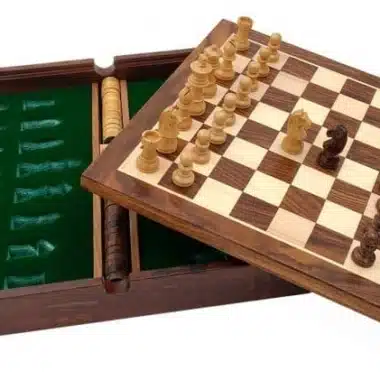 Magnetisk rejseskakspil med opbevaringsrum i træ, skak/backgammon og dam - Billede 5