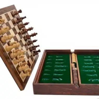 Magnetisk rejseskakspil med opbevaringsrum i træ, skak/backgammon og dam - Billede 4