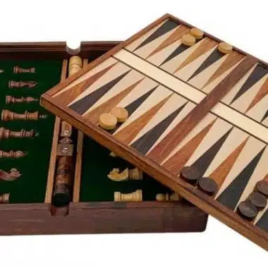 Magnetisk rejseskakspil med opbevaringsrum i træ, skak/backgammon og dam - Billede 7