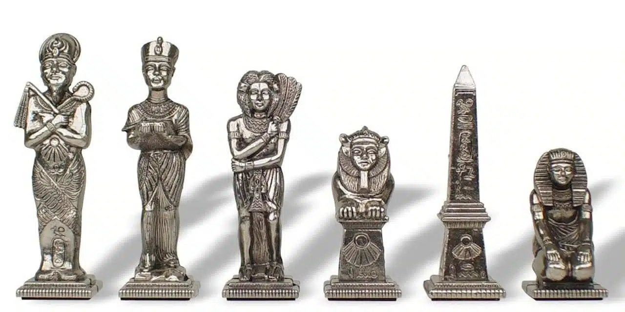 Sæt "Egyptisk" Skakbræt i Kunstlæder & Skakspil i Massivt Metal - Billede 4