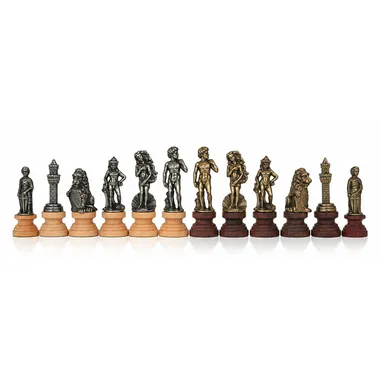 Brikker fra Florentine skakspillet, metalfigurer på træfødder