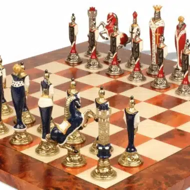 Alternative view of Renaissance Luksus Skakspil II - Skakbræt i Træ & Skakbrikker i Metal Håndmalet