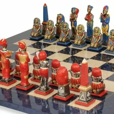 Alternative view of Egypten III Skakbræt i Ahorntræ & Skakspil i Massivt Metal Håndmalet