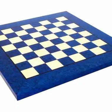 Ensemble "Contemporain Bleu" Echiquier en Bois d'Erable & Jeu d'Echecs en Laiton Massif