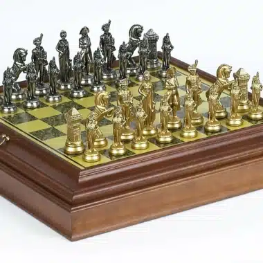 Napoleon Grand IV Sæt Originalt Træ Skakbræt og Metal Skakspil