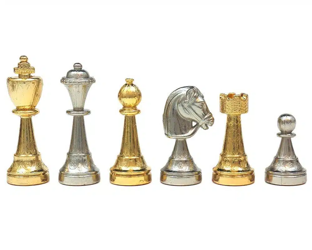 Classic Flower 1 sæt - Skakbræt og Skakspil i Metal med Guld- og Sølvbelægning - Billede 7