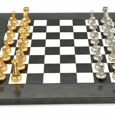 Sæt Classic Flower 4 Skakbræt i Ahorn- og Lyngtræ og Skakspil i Guld- og Sølvbelagt Metal - Billede 3