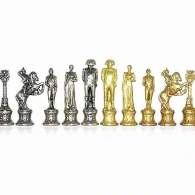 Ensemble "Napoleon" Echiquier en Similicuir & Jeu d'Echecs en Métal Massif