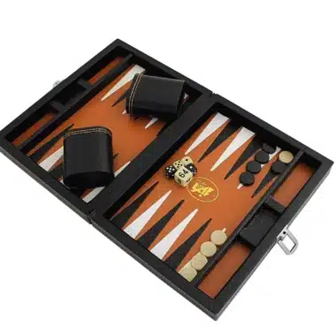 Rejse-backgammon i italiensk kunstlæder, foldbart og magnetisk
