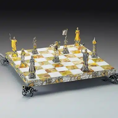 Ensemble "Napoléon Bonaparte" Echiquier et Jeu d'Echecs en Bronze, Onyx et Or 24 Carats