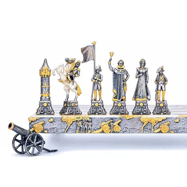Sæt "Napoleon Bonaparte" Skakbræt og Skakspil i Bronze, Onyx og 24 Karat Guld