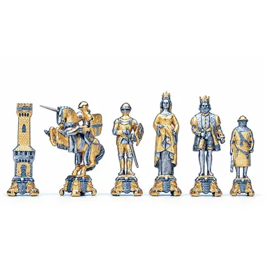 Sæt "Kong Arthur og Guinevere" Skakbord og Skakspil i Bronze, Onyx og 24 Karat Guld
