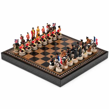 Skakspil Slaget ved Waterloo III, engelske og franske brikker over for hinanden på brættet