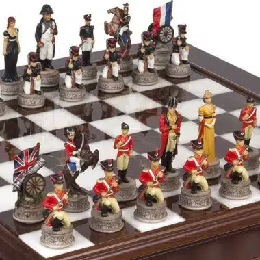 Alternative view of Sæt Slaget ved Waterloo 1 Skakbræt i Træ og Marmor og Håndmalet Skakspil