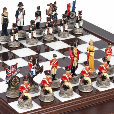 Slaget ved Waterloo-brikker i detalje, malede soldater og flag