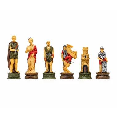 Skakbrikker Romere mod Gladiatorer, justeret visning af de seks malede figurer
