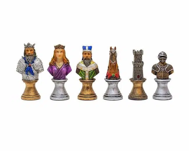 Sæt Middelalderbuste II Sort og Guld Skakbræt i Kunstlæder og Skakspil i Håndmalet Resin - Billede 10