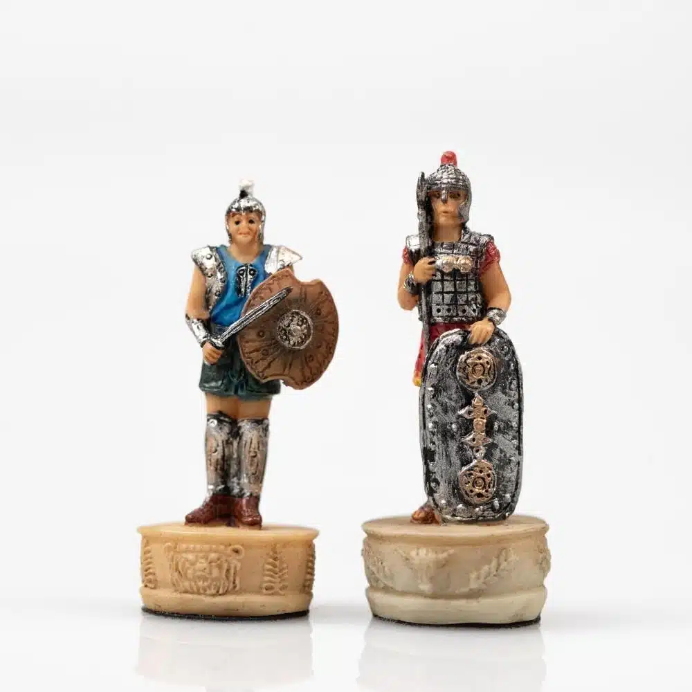 Troja-krig Skakspil med Skakbræt i Kunstlæder og Skakbrikker i Håndmalet Resin - Billede 10