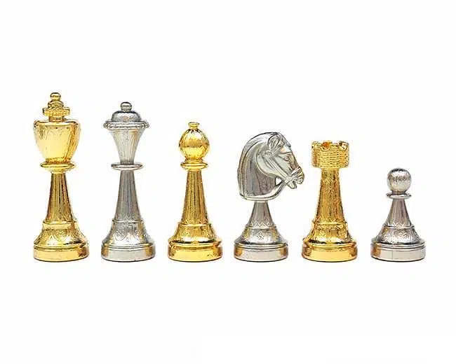 Skakbræt i Elm og Lyng & Skakspil i Guld- og Sølvbelagt Metal - Billede 5