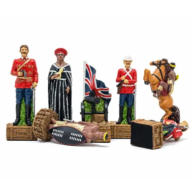 Skakbrikker Anglo-Zulu-krigen, britiske soldater, flag og rejsende hest