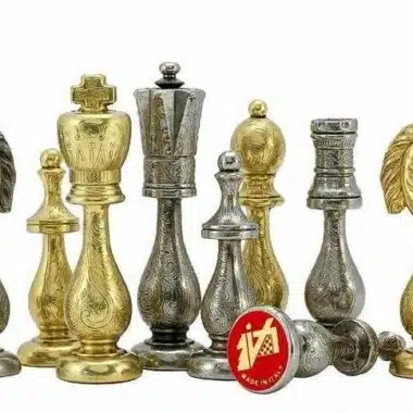 Sæt Arabic Style IV Skakbræt i Kunstlæder med Opbevaring og Skakspil i Guld- og Sølvbelagt Metal - Billede 4
