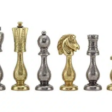 Sæt Arabic Style IV Skakbræt i Kunstlæder med Opbevaring og Skakspil i Guld- og Sølvbelagt Metal - Billede 6