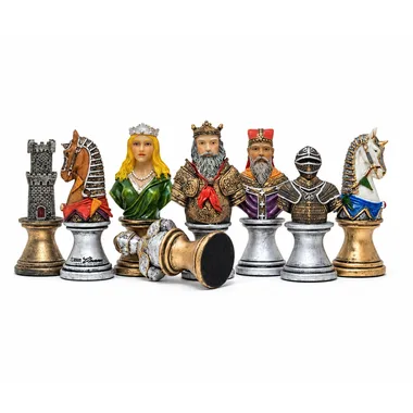 Pièces d'échecs Buste Médiéval V, détail des bustes royaux et chevaliers sculptés