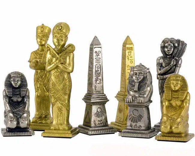 Ensemble "Egyptien" Echiquier en Similicuir & Jeu d'Echecs en Métal Massif