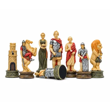 Skakbrikker Romere mod Gladiatorer, detalje af filtsålerne