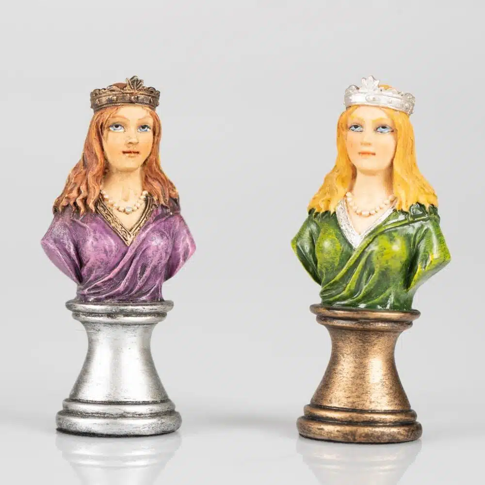 Sæt Middelalderbuste II Sort og Guld Skakbræt i Kunstlæder og Skakspil i Håndmalet Resin - Billede 12