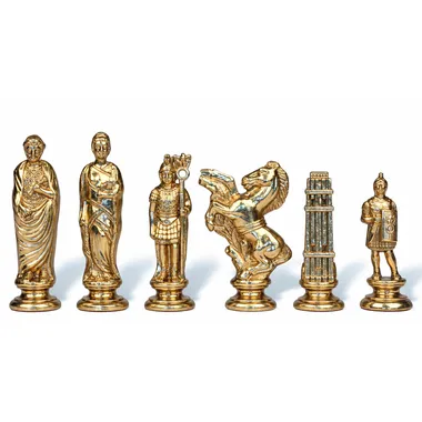 Skakbrikker Jules César, detalje af de helt forgyldte figurer