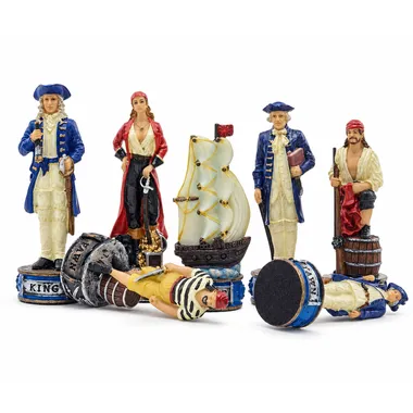 Stående og liggende brikker, detalje af piratkonge og galeon