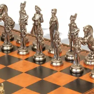 Stort Napoleon VII Skakspil i Metal med Skakbræt med Opbevaring - Billede 6