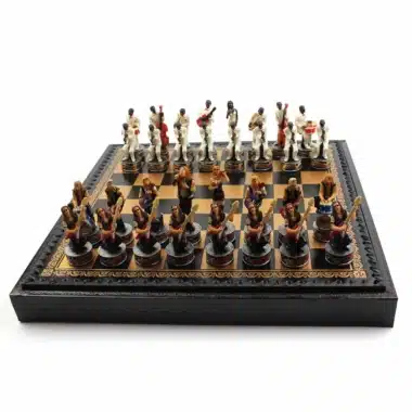 Skakspil Jazz vs Rock - Skakbræt og backgammon med opbevaring i kunstlæder & Brikker i resin