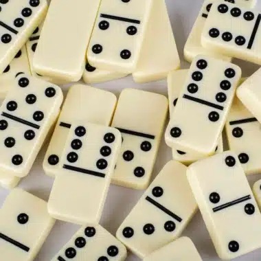 Dominosæt i brunt - Æske i brunt læder og træ - Billede 5