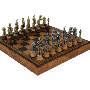 Napoleon Skakspil - Skakbræt, Dam og Backgammon i Kunstlæder med Opbevaringsrum & Skakbrikker i Metal og Træ