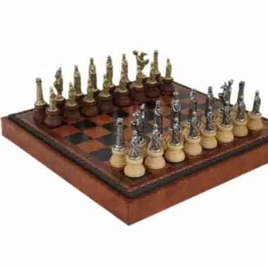 Middelalder Skakspil - Skakbræt Dam & Backgammon i Similæder Brun/Sort med Opbevaringsrum & Skakbrikker i Metal