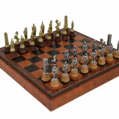Skakspil Romere vs Barbarer - Skakbræt, Dam og Backgammon i Similæder Brun/Sort med opbevaringsrum & Skakspil i Metal og Træ