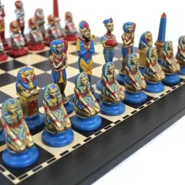Alternative view of Skakspil Egypten i Metal Håndmalet med Skakbræt i Træ