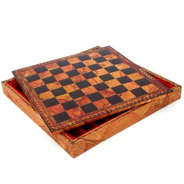 Napoleon Skakspil - Skakbræt, Dam og Backgammon i Kunstlæder med Opbevaringsrum & Skakbrikker i Metal og Træ - Billede 6