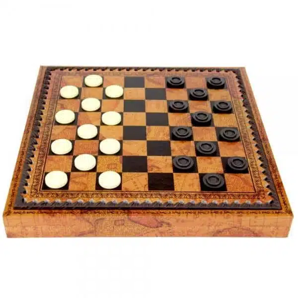 Napoleon Skakspil - Skakbræt, Dam og Backgammon i Kunstlæder med Opbevaringsrum & Skakbrikker i Metal og Træ - Billede 7
