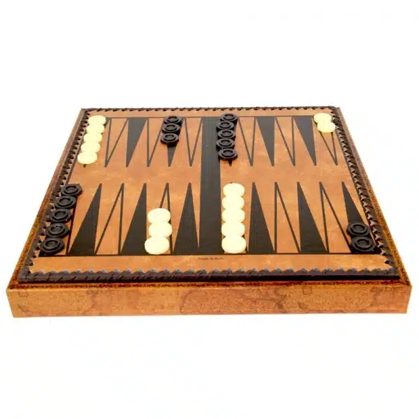 Napoleon Skakspil - Skakbræt, Dam og Backgammon i Kunstlæder med Opbevaringsrum & Skakbrikker i Metal og Træ - Billede 8