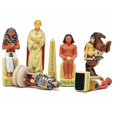 Egyptiske og romerske resinfigurer, rytterbrik og liggende soldater
