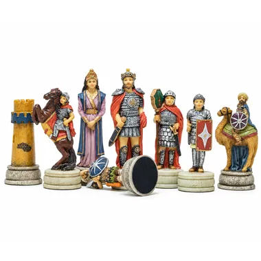 Skakbrikker Arabisk-Byzantinske Krige i resin detaljeret, konge, dronning og springer