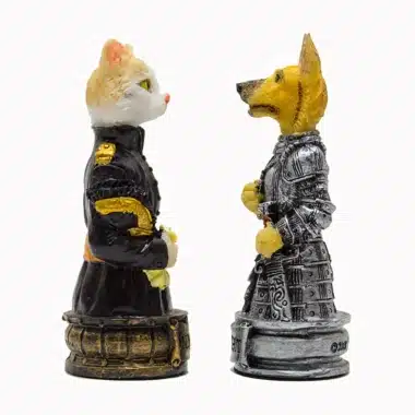 Skakspil med Hunde og Katte i Resin og Skakbræt i Kunstlæder Bordeaux og Guld - Billede 5