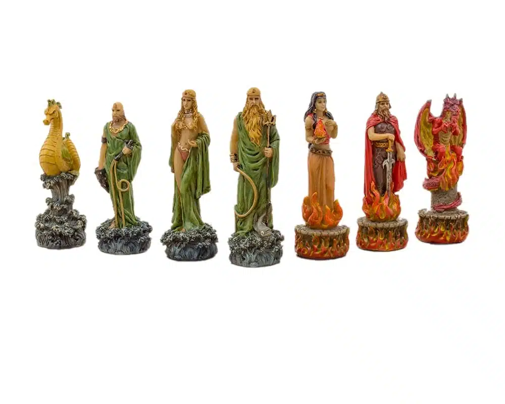 Skakspil Fantasy Vand vs Ild i Resin og Skakbræt i Kunstlæder Brun og Sort - Billede 4
