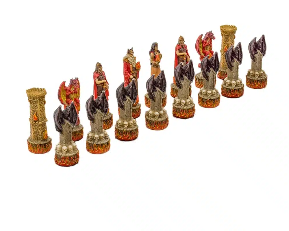 Skakspil Fantasy Vand vs Ild i Resin og Skakbræt i Kunstlæder Brun og Sort - Billede 6